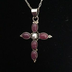 Amethyst & Pearl Cross ✝️ 925 Silver Necklace